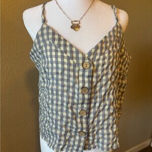 Gingham Button-Front Yellow & Gray Cami